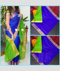 Royal Blue with Parrot Green Pallu color uppada pattu handloom saree with plain saree with contrast border design