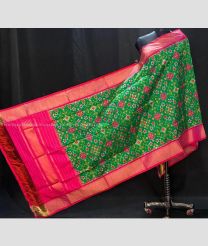 Green with Pink Border Dupatta color Ikkat Silk Dress Materials with pure silk duppattas with contrast border design