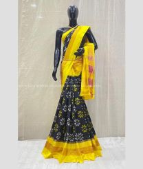 Black with Yellow Border color pochampally ikkat pure silk handloom saree with elephant border with contrast blouse design