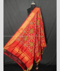 Orange with self Border color Ikkat Silk Dress Materials with pure silk dupatta design