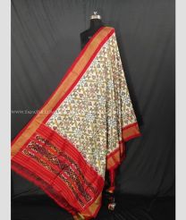 Cream colour with REd Border Ikkat Silk Dress Materials with pure silk dupatta design
