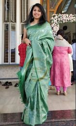 Green with silver design kubera pattu soft kanchi silk handloom sarees