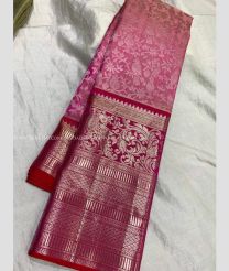 Pink with Red Border color kanchi pattu handloom saree with big border saree with allover body design