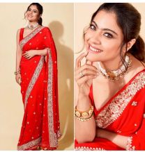 Red georgette with embriodery work saree