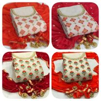 Cream with red colour handloom cotton with embriodery dress material