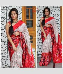 Half White with Red Border color pochampally ikkat pure silk handloom saree with narkunji design sarees from the pochampally with an elephant bird motifs with small zari boders