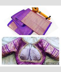 Purple with Self colour Border kanchi border pattu handloom saree with Pure Kanchivaram Bridal silk sarees with Maggam work blouses design