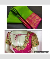Light Green saree with Pink Blouse color kanchi border pattu handloom saree with Pure Kanchivaram Bridal silk sarees with Maggam work blouses design