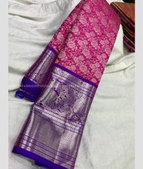 Pink with Purple Border color kanchi pattu handloom saree with big border saree with allover body design