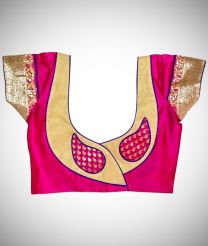 Pink And Gold Ptch Work Designer Blouse