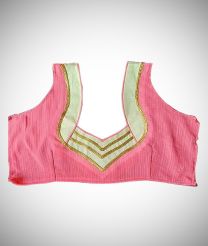 Pink Designer Blouse With Gold And White Patch Work