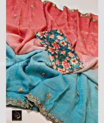 Bean Red and Sky blue tussar sarees with All over Buttas design - TSSS0000006