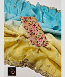 Sky Blue and Lemon Yellow tussar sarees with All over Buttas design - TSSS0000010