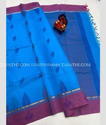 blue colour uppada cotton sarees with All over Buttas design - UPAT0004849