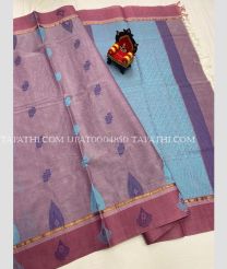 azure blue and charcoal colour uppada cotton sarees with All over Buttas design - UPAT0004850