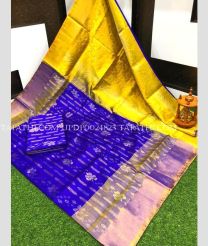 yellow and royal blue colour uppada pattu sarees with All over design - UPDP0024823