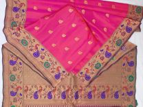 hand stiched peacock boarder gadwal paithani style pure silk handloom saree