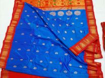 maharani kadial paithani handloom saree in red and light blue