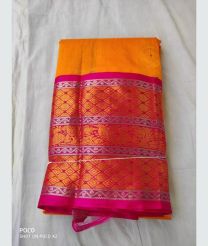 gold and red kuppadam buta pattu handloom saree work with elephant border design saree