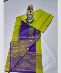 Parrot Green and Blue color Tripura Silk handloom saree with pochampally border saree design -TRPP0002097