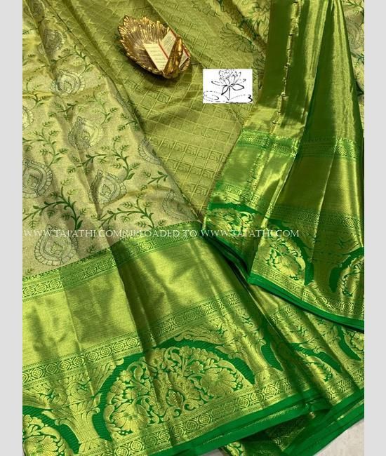 Green Applique vichitra silk Saree wedding sarees for women gifts Cotton  Slub Pure Pattu Sarees Bamboo