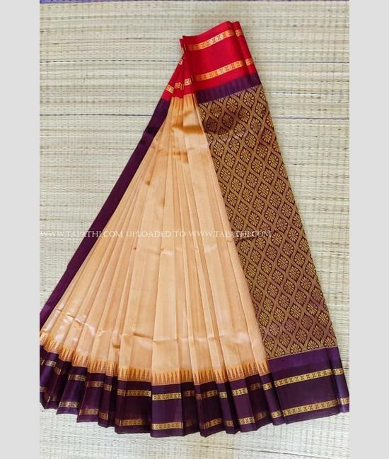 Sandal color saree with hotsell red border