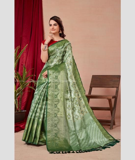 Buy BANARASI PATOLA Green With Silver Zari Weaved Banarasi Silk Saree And  Beautiful Jacquard Weave Pallu And Blouse With Blouse Piece | Shoppers Stop