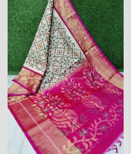 Grey and Pink color ikkat sico sarees handloom saree with All over Pochampally design IKSS0000002