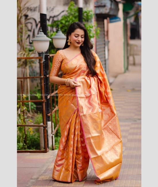 Orange & Hot Pink Color Silk Mark Georgette Banarasi Saree | Mysore silk  saree, Art silk sarees, Wedding saree collection