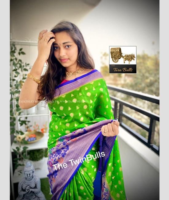 Shop Paithani Silk Zari Weaving Work Parrot Green Color Saree Festive Wear  Online at Best Price | Cbazaar