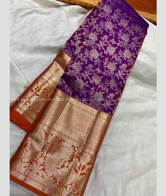 Salmon Pink Kanjivaram Handloom Silk Saree With Floral Pattern | Singhania's
