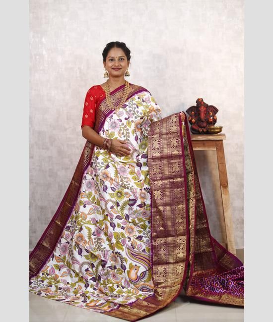 Pochampally Ikkat silk sarees designer pochampally ikkat silk saree with Kanchi Border design online from weavers PIKP0032851