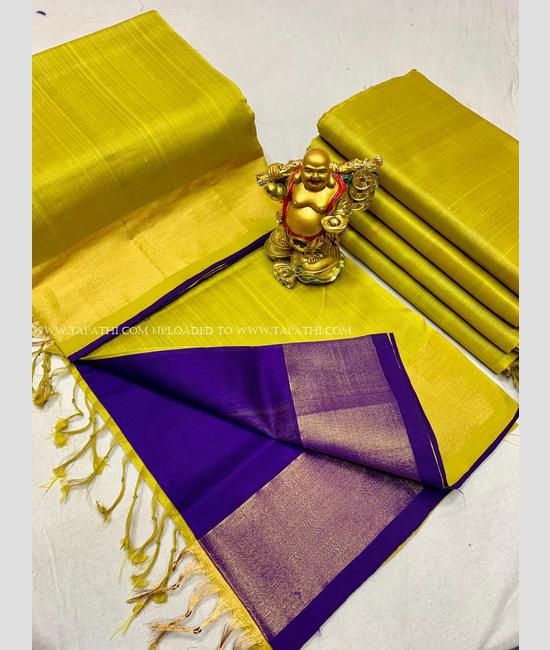 Shocking Purple and Yellow Banarasi Saree with Designer Blouse – MySilkLove