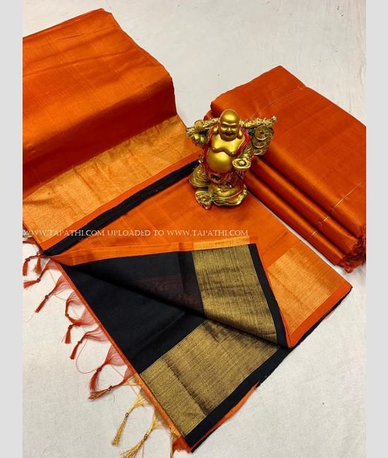 Saree Blouse Combo- Yellow saree with black and gold blouse – Umbara Designs