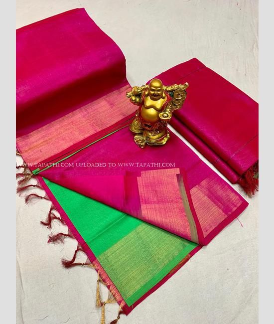 Nirmal Creations Best  Pure Pista Green And Rani Pink Saree With Blouse  Piece  Nirmal Creations  Nirmal Creations