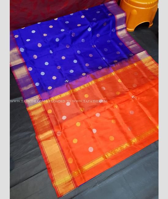 Orange With Blue Border Silk Traditional Saree – paanericlothing