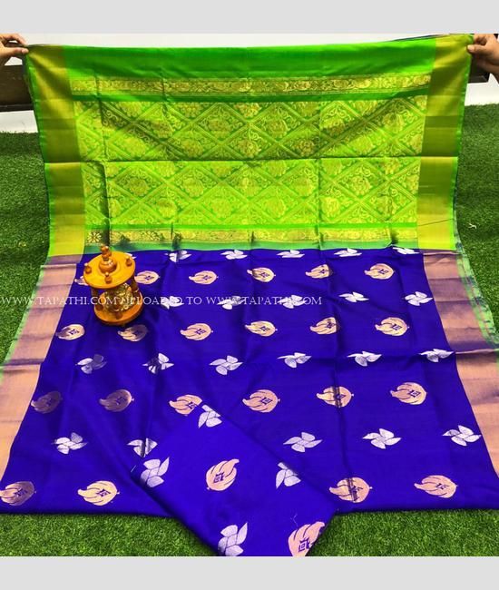 Parrot Green Plain Cotton Saree with Blouse - Loomfolks