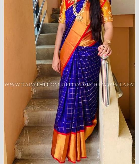 Purchase this set of Royal Blue Blouse with Pista Green Saree