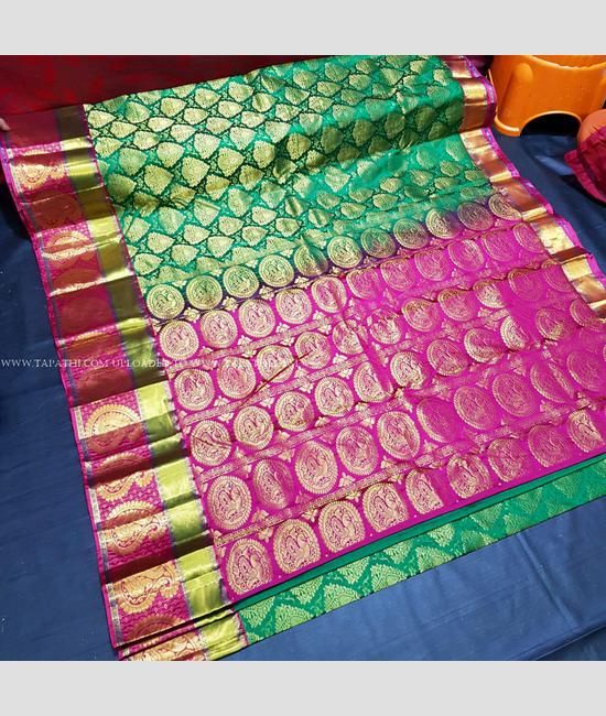 Buy KALKEE FASHION Woven, Floral Print Kanjivaram Silk Blend, Jacquard Green,  Pink Sarees Online @ Best Price In India | Flipkart.com