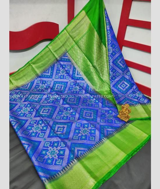 royal blue blended cotton saree with green border  BOVEEE  3279196