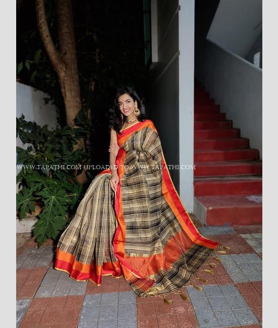Look and Adorn Black Mercerized Handloom Cotton Saree - Sarees Women  Apparel | World Art Community
