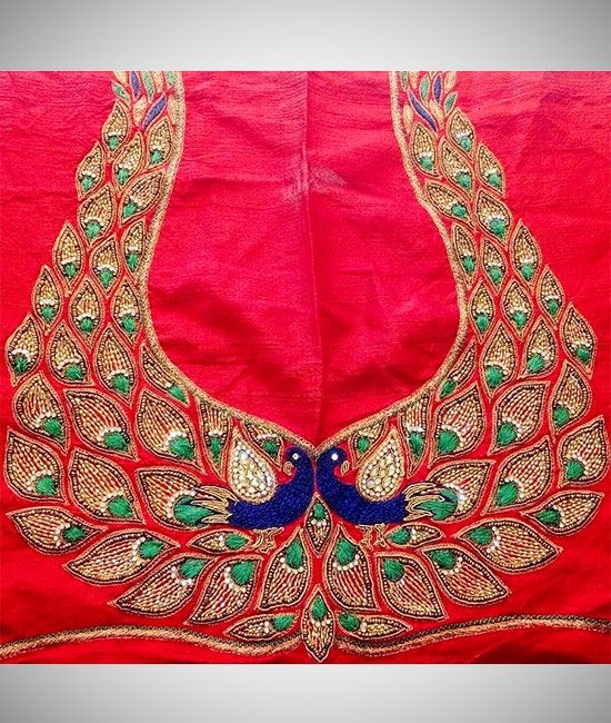 Peacock Maggam Work With Different Colour Thread