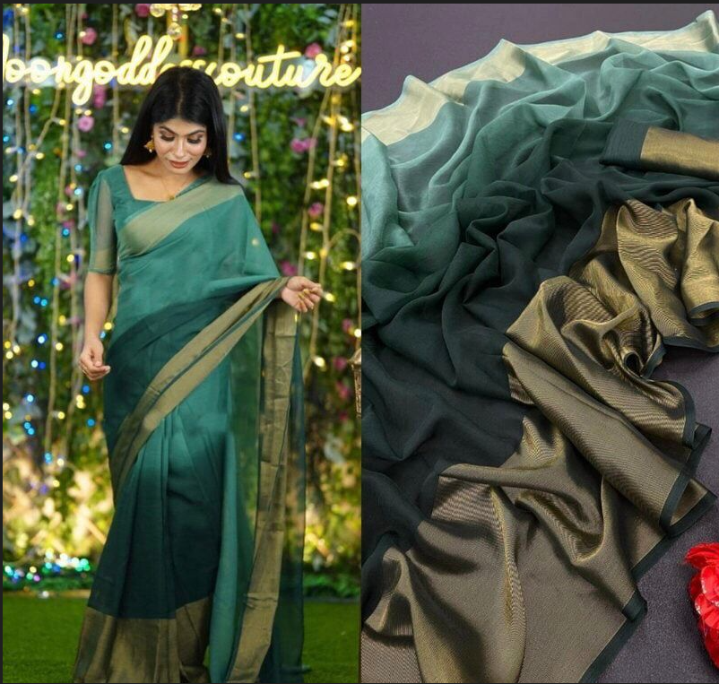A Chanderi silk saree with exquisite floral embroidery