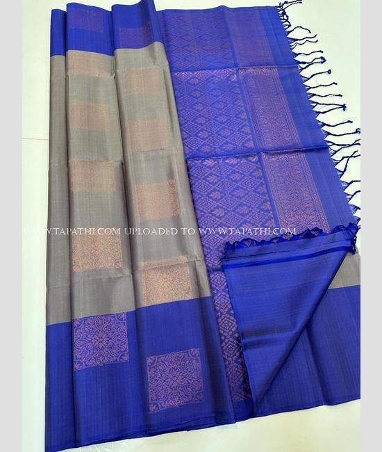 Lite Grey and Blue color soft silk kanchipuram sarees
