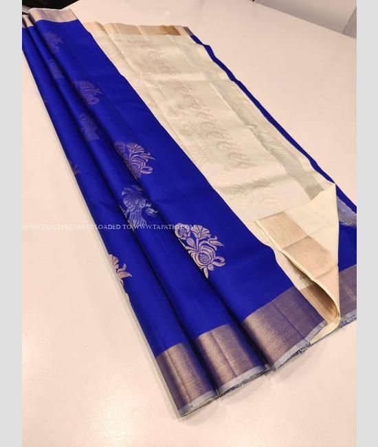 Royal Blue and Cream color soft silk kanchipuram sarees